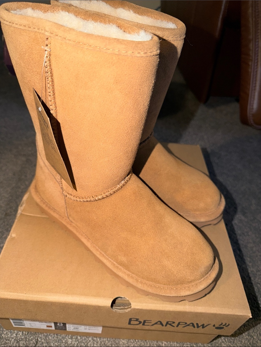 BearPaw Suede Elle Short Mid-Calf Boot in Hickory Tan
